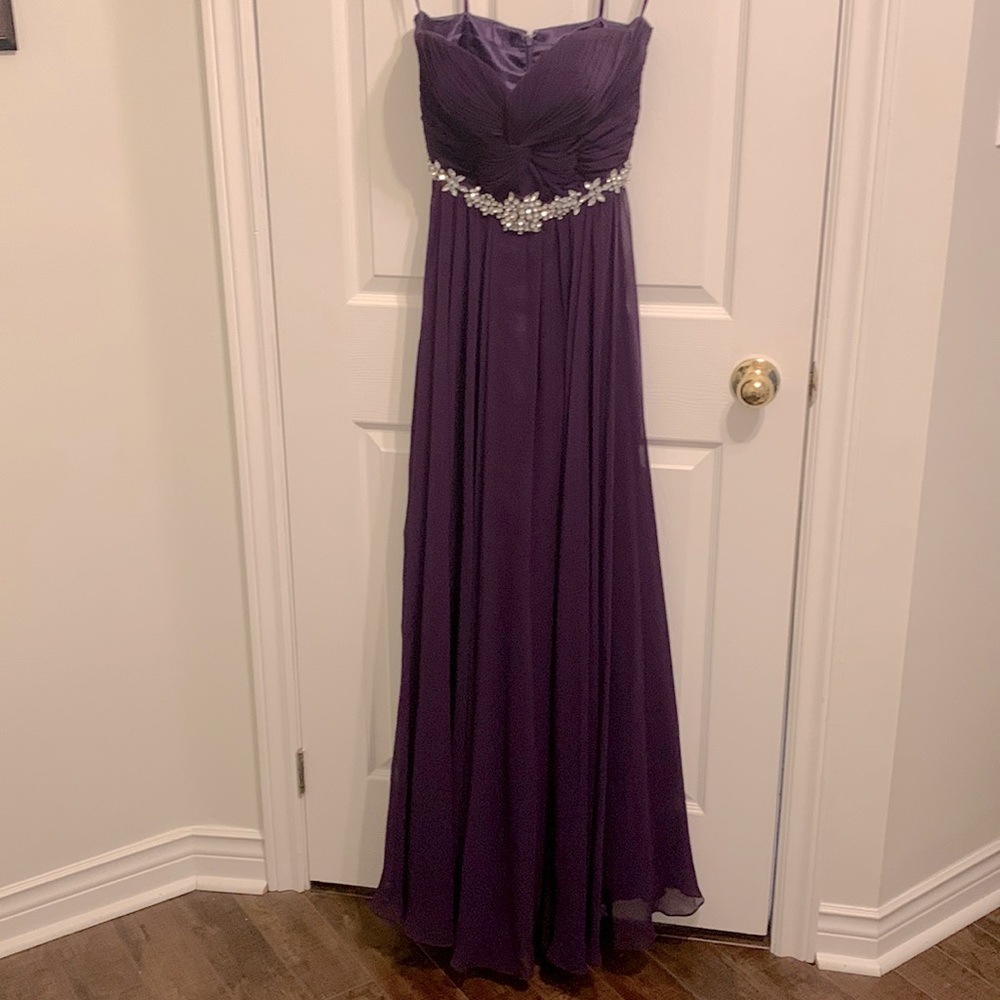 Size 2 dark purple formal dress with rhinestone detail